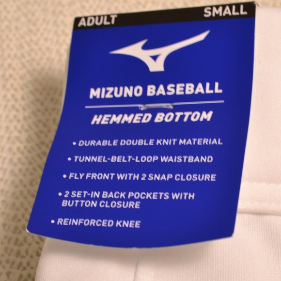 Mizuno Baseball Pants Adult Small White Hemmed Bottom Double Knit Performance - Picture 4 of 5